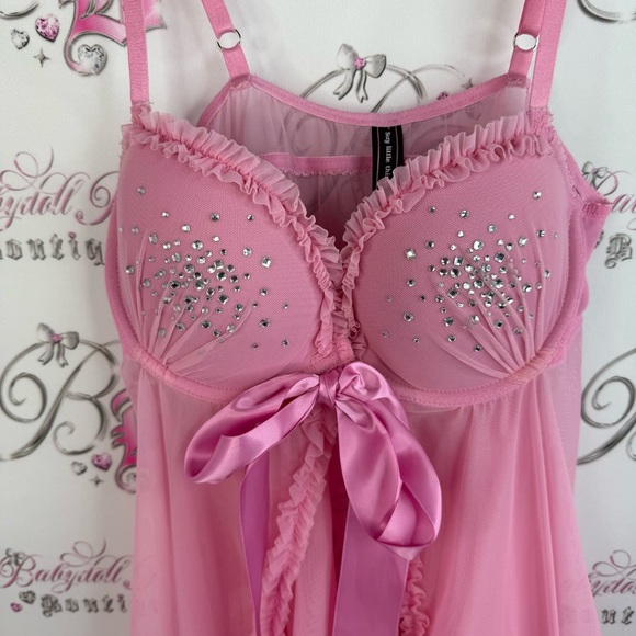 Victoria's Secret sexy little things Pink Rhinestone-Babydoll Chemise Satin Bow - Picture 3 of 15
